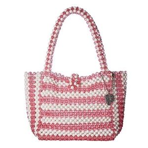 🌻 Betsey Johnson “Just Bead It” Pink Stripe Beaded Bag